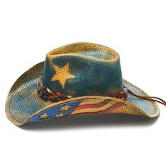 Our BLUE FLAG hat is a must-have for true fashion enthusiasts. Crafted from genuine Panama straw and a genuine leather band, this hat offers a classic American flag design under the 4 inch brim. The perfect finishing touch? An American eagle buckle. Don't miss out on the timeless elegance of the BLUE FLAG hat from the Stampede Collection. Star Cowboy Hat, American Flag Design, Mens Hats, Felt Cowboy Hats, Straw Cowboy Hat, Flag Hat, Blue Flag, Hat Collection, Love And Pride