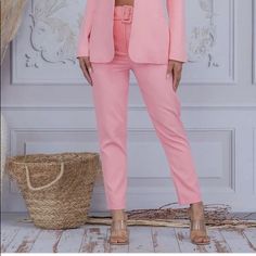 Pants, Available In Both Black And Pink. Perfect For Office Attire Pink Trousers With Belt Loops, Pink High-waisted Pants With Belt Loops, Pink Workwear Pants With Belt Loops, Pink Bottoms With Belt Loops For Work, Chic Pink Pants With Belt Loops, Spring Pink Bottoms With Belt Loops, Elegant High Waist Pink Pants, Chic Pink Straight Leg Pants, Pink Fitted High-waisted Dress Pants