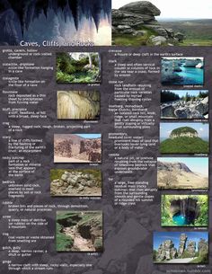 an info sheet describing the different types of rocks and formations in caves, cliffs, and lakes