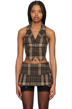 Plaid Waistcoat Women, Brown Plaid Outfit, Plaid Dress Outfit Fall, Plaid Vest Outfit, Clothes Pieces, Check Vest, Flannel Vest, Work Capsule, Fran Fine