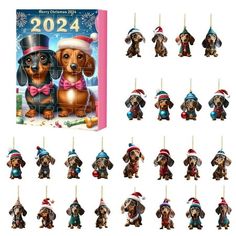 a set of twelve dachshund christmas ornament ornaments