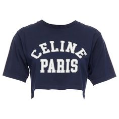 CELINE navy white big varsity Paris logo boxy crew neck crop tshirt XS Reference: YIKK/A00108 Brand: Celine Designer: Hedi Slimane Material: Cotton Color: White, Navy Pattern: Solid Closure: Slip On Made in: Italy CONDITION: Condition: Excellent, this item was pre-owned and is in excellent condition. This item is in excellent condition and ready to be loved. Comes with: Style code present (Generic) SIZING Designer size: XS Size reference: US2-4 / UK8 / IT40 / FR36 / XS-S MEASUREMENTS: Shoulder to shoulder: 43cm / 16.8" Chest: 43cm / 16.8" Waist: 45cm / 17.6" Length: 41cm / 16" Sleeve length: 22cm / 8.6" This Celine item is authentic. Celine Crop Top, Celine Clothes, Paris Logo, Hedi Slimane, Crop T Shirt, Jay Park, Bride Clothes, To Be Loved, Crop Tshirt