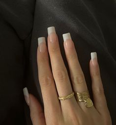 Simple White French Tip Nails Square, Italian French Tip Nails, Rihanna French Tip Nails, Nails Inspo Aesthetic Coffin, Half Inch Nails, Square 90s Nails, Carmela Soprano French Nails, Square Natural Acrylic Nails, Old French Tip Nails