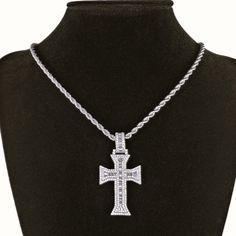 Brand New Men's White Gold Diamond Cross Necklace 14k White Gold Plated Sterling Silver Genuine 2ct Lab Created Radiant Cut Diamonds 24" Braided Rope Chain Necklace Measurements Of The Pendant - 1.9" X 1" Retail Price $400 Buy With Confidence From A Trusted Seller With A 99%+ Feedback Rating! *Also Available In Yellow Gold A1094 (Id-1658-) Silver Diamond Necklace With Rope Chain, White Gold Jewelry With Rope Chain And Cuban Link, White Gold Jewelry With Rope Chain In Cuban Link, White Diamond Jewelry With Rope Chain, Classic Silver Chain With Cross Pendant, White Pendant Jewelry With Rope Chain, Gold Diamond Cross Necklace, White Gold Cross Necklace, Diamond Cross Necklace Gold