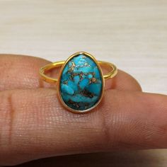 Blue Copper Turquoise Ring, Bezel Brass Ring, Gold Vermeil Ring, Solitaire Ring, Birthday Gift, Turquoise Jewelry, Gift For  Her, Boho Rings Gemstone - Blue Copper Turquoise Gemstone  Weight - 3.5 gram Metal - Brass High Quality Process - 18K Gold Plated  Stone Size - 10x14 Approx Fancy Shape Gold Turquoise Ring With Bezel Setting As Gift, Gold Turquoise Ring With Bezel Setting For Gift, Oval Turquoise Ring With Bezel Setting For Gift, Oval Turquoise Stackable Ring As Gift, Oval Stackable Turquoise Ring As Gift, Oval Stackable Turquoise Ring Gift, Rings Gemstone, Ring Bezel, Copper Turquoise