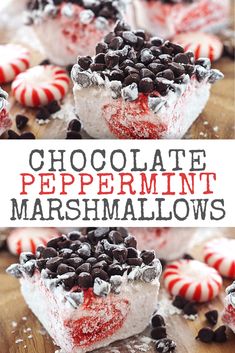 chocolate peppermint marshmallows on a cutting board