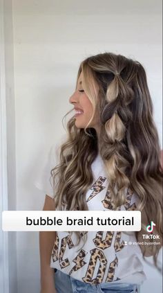 Curled Hair With Braid On Side Simple, Side Bubble Braid, Bubble Braid Half Up Half Down, Simple Boho Hairstyles, Cute Down Hairstyles, Debs Hair, Bubble Braid Tutorial, Bubble Hairstyle, Maternity Hair