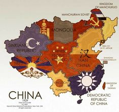 map of china with flags and the country name written in different languages on each side