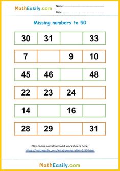 the missing numbers to 50 worksheet