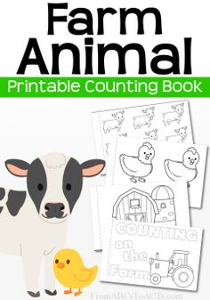 the farm animal printable counting book is shown with an image of a cow and a duck