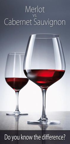 two glasses of red wine sitting next to each other on top of a table with the words merlot vs cabernet sauvignon do you know the differences?