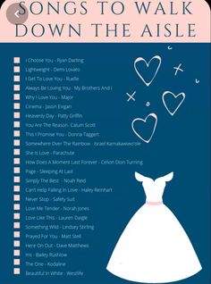 a poster with the words song's to walk down the aisle