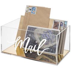 Clear Acrylic Tabletop Mail Organizer with Brass Mirror Bottom - MyGift Mail Storage, Modern Organization, Decorative Storage Boxes, File Organiser, Brass Mirror, Global Office Furniture, Acrylic Organizer, Mail Organizer, Organiser Box