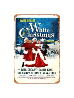 an old movie poster for the white christmas starring two women dressed as santa clause and mrs claus