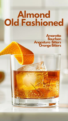 Almond Old Fashioned Amaretto Old Fashion, Cocktails With Amaretto, Old Fashioned Recipes Cocktail, Whiskey Drinks Recipes, Cocktails To Try, Cocktail Bitters, Fancy Cocktails