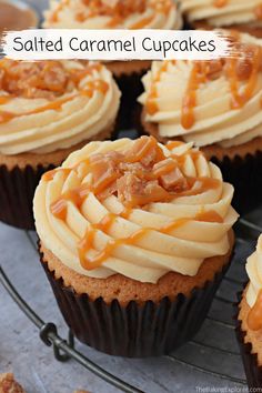 some cupcakes with caramel icing on top