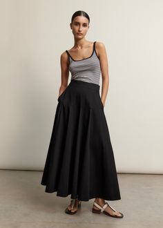 Heavy Cotton Sateen Maxi Skirt | ME+EM Black Voluminous Skirt With Elastic Waistband, Black Maxi Skirt For Workwear In Summer, Black Maxi Skirt For Summer Workwear, Black Skirt With Wide Waistband For Summer, Black Summer Skirt With Wide Waistband, Summer Black Skirt With Wide Waistband, Black Tiered Maxi Skirt For Work, Black Tiered Skirt With Pockets, Casual Black Maxi Skirt For Work