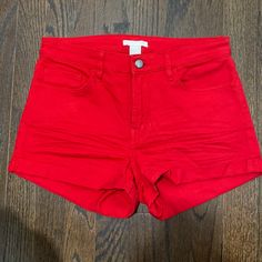 H&M Red Jean Shorts , Nwot, Size 6 Red Shorts Aesthetic, Red Mid-rise Shorts For Spring, H&m Fitted Cotton Shorts, Fitted Cotton Shorts By H&m, Red Jean Shorts, Bape Outfits, Shorts Aesthetic, Red Jeans, H&m Shorts