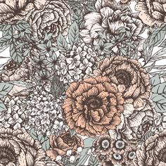 a floral wallpaper with brown and white flowers