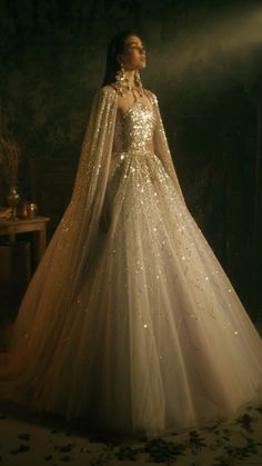 Pretty Princess Dresses, Gown Aesthetic, Colored Pearls, Embroidered Cape, Ethereal Dress, Georges Hobeika, Silk Tulle