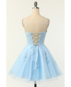 Get 10% off now! Buy beautiful appliques blue strapless short homecoming dress at wholesale price online. Free shipping and pro custom service since 2009. Blue Lace Mini Dress For Prom, Blue Lace Mini Dress For Homecoming, Light Blue Mini Dress For Homecoming And Prom, Light Blue Mini Dress For Homecoming During Prom Season, Light Blue Mini Dress For Homecoming Prom, Light Blue Mini Dress For Homecoming Prom Season, Blue Strapless Dress For Homecoming Prom Season, Blue Mini Dress With Corset Back For Prom, Blue Strapless Prom Dress With Corset Back