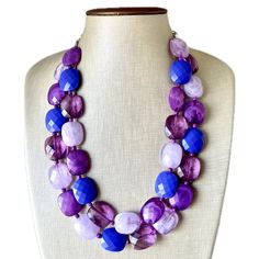 💞One of a kind & ready to ship💞  Dress up any outfit - great for a night out or with a white tee! 16 Inch Necklace with a 4 inch silver extender chain and silver lobster clasp. This is made with faceted dark purple, cushion cut acrylic beads.  Thank you for supporting American small business! *Smoke and pet free home!* I ship 6 days a week! Thank you for browsing my store! Purple Large Beaded Necklace, Luxury Purple Statement Necklace, Elegant Purple Multi-strand Beaded Necklaces, Purple Multi-strand Beaded Necklace, Purple Multi-strand Gemstone Beads Jewelry, Purple Party, 16 Inch Necklace, Purple Jewelry, Chunky Jewelry