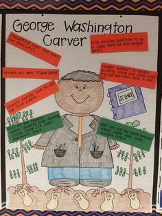 a bulletin board with writing on it that says george washington carver and features images of people