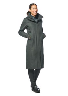 This coat is coveted by trainers, riders, and anyone who spends time in the elements with horses. The durable, abrasion resistant HydroTek™ fabric is seam sealed, windproof, and waterproof to insulate from any weather. A tall collar pops up for wind protection and features a stowable hood. In-saddle performance is provided by internal leg straps which hold the coat in place while riding, with a split back gusset that opens to cover your saddle when mounted, and magnets to keep it closed on the g Equestrian Apparel, Half Chaps, Leg Straps, Wind Protection, Equestrian Outfits, Riding Outfit, Feminine Style, Three Quarter, Saddle