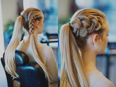 Place the hair into a ponytail then create a Dutch braid on the right side of the head Plait Hair, Long Braided Hairstyles, Viking Braids, Braid Styles, Up Hairstyles, Pretty Hairstyles, Hair Hacks, Hair Tutorial