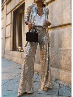 Embellished Cardigan, Sequin Cardigan, Sequin Sleeve, Party Pants, Two Piece Pants Set, Mini Robes, Sequin Jacket, Style Party, Maxi Robes