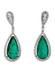 18K White Gold & 18K Yellow Gold Diamond Drops, Diamond Drop Earrings, Emerald Diamond, Emerald, Jewelry Earrings, White Gold, Yellow Gold, Drop Earrings, Yellow