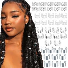 PRICES MAY VARY. Package Contains:40PCS silver braids cuffs you will receive.Enough quantity and 4 different style hair clips can satisfy your various decorative needs,not only for braids but also for ear decoration. Good Quality:These dreadlocks cuffs are made of high-quality alloy,which has good ductility and toughness,it is more durable than aluminum products,not easily broken and can be used repeatedly. Wide Usage:Our hair dreadlock jewelry are suitable for women and men to match their hairs Silver Braids, Braids Accessories, Jewelry For Braids, Hair Clips Silver, Ear Decoration, Hair Jewelry For Braids, Braid Cuffs, Braid Clips, Dreadlock Jewelry