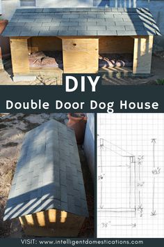 the diy double door dog house is made out of wood