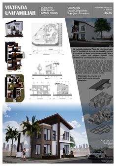 the front and back side of a house with architectural drawings on it, including an image of