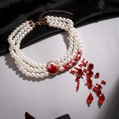 Material: Imitation pearl Fashion Element: Tassel Style: Europe and America Halloween Homecoming, Beaded Halloween, Blood Drop, Prom Birthday, Pearl Collar, Halloween Beads, Pearl Fashion, Punk Vintage, Birthday Crown