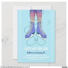 an ice skating birthday party card with the words let's hit the ice on it