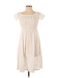 J.Crew Casual Dress Size: 2X-Small Ivory Dresses - used. 100% COTTON, DropWaist, Square, Solid, Knee Length, Short Sleeve | J.Crew Casual Dress - DropWaist: Ivory Solid Dresses - Used - Size 2X-Small Casual Off White Knee-length Dress, Casual Off-white Knee-length Dress, Off White Knee-length Dress For Daywear, Off-white Knee-length Day Dress, White Empire Waist Midi Dress For Spring, White Cotton Empire Waist Dress, White Empire Waist Dress For Daywear, Casual Off White Knee-length Midi Dress, White Empire Waist Sundress