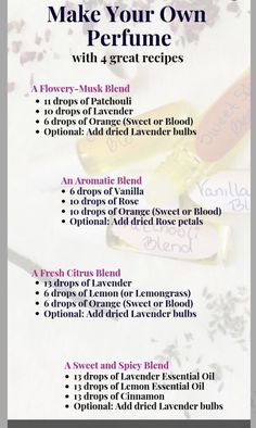 Diy Parfum Spray, Lavender Perfume Diy, Essential Oil Perfume Recipes Spray, Diy Perfume Essential Oils, Essential Oil Body Spray Recipes, Perfume Oil Recipes