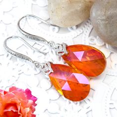 Orange and Pink Earrings Swarovski Astral Pink Crystal Earrings Bridesmaid Earrings Orange Fuchsia Sterling Silver Hypoallergenic AP32H by LittleDesirezJewelry on Etsy https://www.etsy.com/listing/226988963/orange-and-pink-earrings-swarovski Orange Wedding Themes, Pink Crystal Earrings, Pear Shaped Pendant, Sterling Silver Promise Rings, Pink Swarovski, Orange Wedding, Earrings Bridesmaid, Pink Necklace, Pink Jewelry