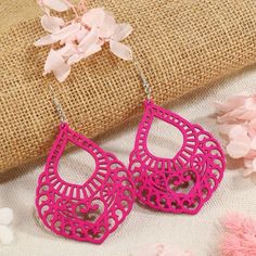 Pink Water Drop Wood Earrings Material: Wood Pink Vacation, Embellished Fashion, Diamond Shape Earrings, Clover Earrings, Heart Dangle Earrings, Fall Jewelry, Beaded Dangle Earrings, Cat Earrings, Wood Earrings