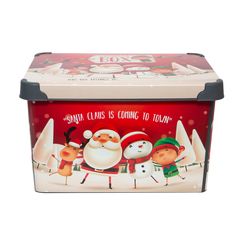 the santa claus is going to town storage box has three snowmen and two reindeers on it