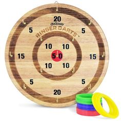 a wooden target with numbers and rings around it