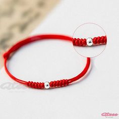 Qteee - High-Quality 925 Sterling Silver Bead Bracelet with Adjustable Red String Casual Red Jewelry For Gifting, Casual Red Jewelry For Gifts, Red Sterling Silver Jewelry For Friendship, Casual Red Jewelry For Friendship, Sterling Silver Casual Bracelets For Gifts, Casual Silver Beaded Jewelry For Gifts, Casual Red Friendship Jewelry, Gift Red Beaded Bracelets With Silver Beads, Casual Silver Beaded Bracelets For Gifts