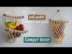 two macrame wall pocket hammock hanging fruit basket