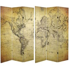 an old world map is shown in this room divider