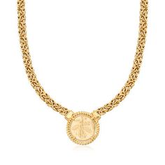 Italian 18kt Gold Over Sterling Replica Lira Coin Byzantine Necklace | Ross-Simons Yellow Gold Byzantine Necklace With Coin Pendant, Gold Byzantine Jewelry With Intaglio Details, Byzantine Yellow Gold Necklace With Coin Pendant, Byzantine Style Yellow Gold Necklace With Coin Pendant, Yellow Gold Byzantine Medallion Coin Necklace, Byzantine Yellow Gold Medallion Coin Necklace, Byzantine Medallion Coin Necklace In Yellow Gold, Byzantine Style Yellow Gold Medallion Coin Necklace, Yellow Gold Byzantine Medallion Necklace