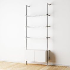 Modular Shelving Units - Aluminum Shelves + Wood Cabinets Aluminum Shelves, Shelves Wood, Shelving Design, Frame Shelf, Modular Shelving, Vinyl Storage, Shelving Units, Modern Shelving, Low Shelves