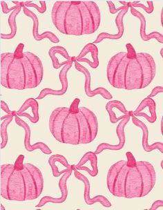 a pink and white background with pumpkins, bows and ribbons on the bottom right corner