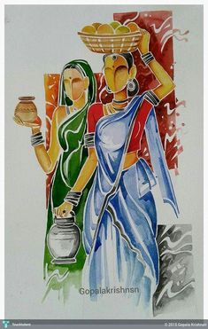 Village Girls, Art Village, Soyut Sanat Tabloları, Modern Art Paintings