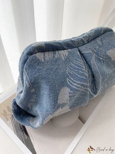 Bird in Bag - Printed Denim Clutch Bag Casual Clutch With Removable Pouch, Blue Casual Clutch For Everyday Use, Casual Blue Clutch For Everyday Use, Denim Blue Pouch Bag For Daily Use, Casual Blue Clutch Bag, Casual Clutch Shoulder Bag For Errands, Casual Handheld Clutch For Daily Use, Denim Clutch Bags, Ruched Bag